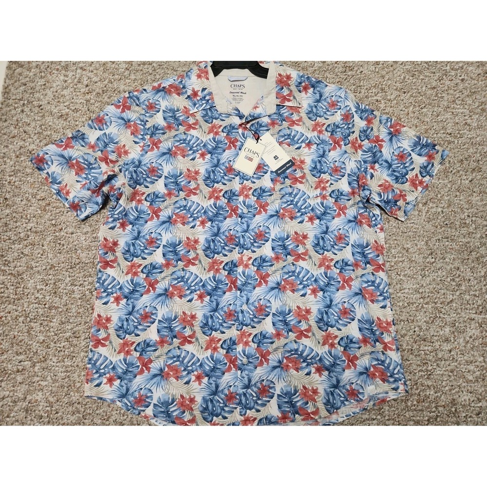Chaps Seacoast Wash Coastal Floral  Linen Blend XL Button-Up NWT Sand Dollar